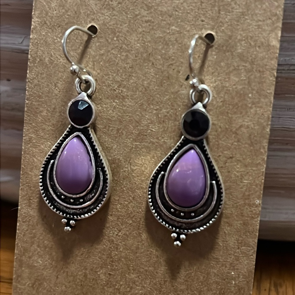 Silver tone and purple earrings-NWT